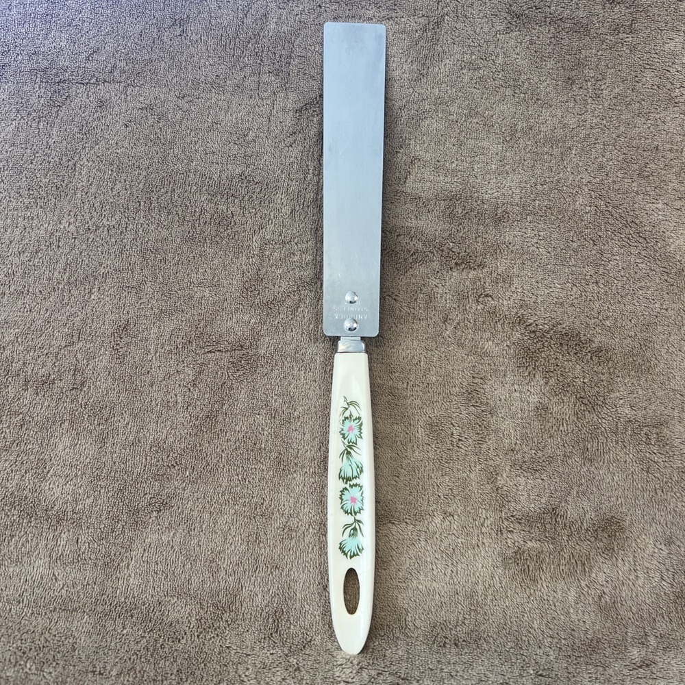 Vintage ANDROCK Spreader Green Floral Stainless 6.5" Blade Made‎ In USA